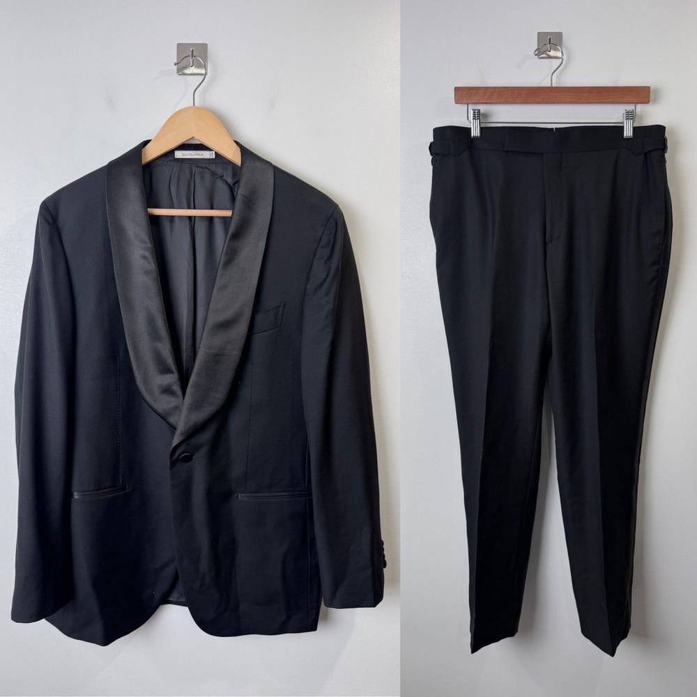 Suitsupply Black Tuxedo Suit Tailored Fit Havana Dinner Jacket 110s Pure 40S